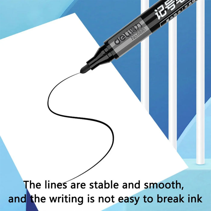 DELI 6881 10-Pack 1.8mm Oil-Based Marker Pens for Labeling, Logistics, and Large Writing - Black - 4