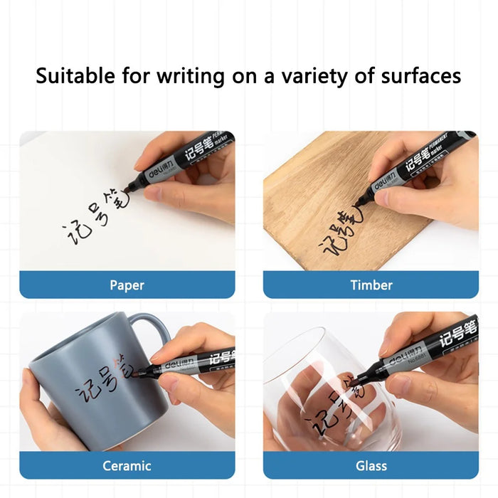 DELI 6881 10-Pack 1.8mm Oil-Based Marker Pens for Labeling, Logistics, and Large Writing - Black - 6