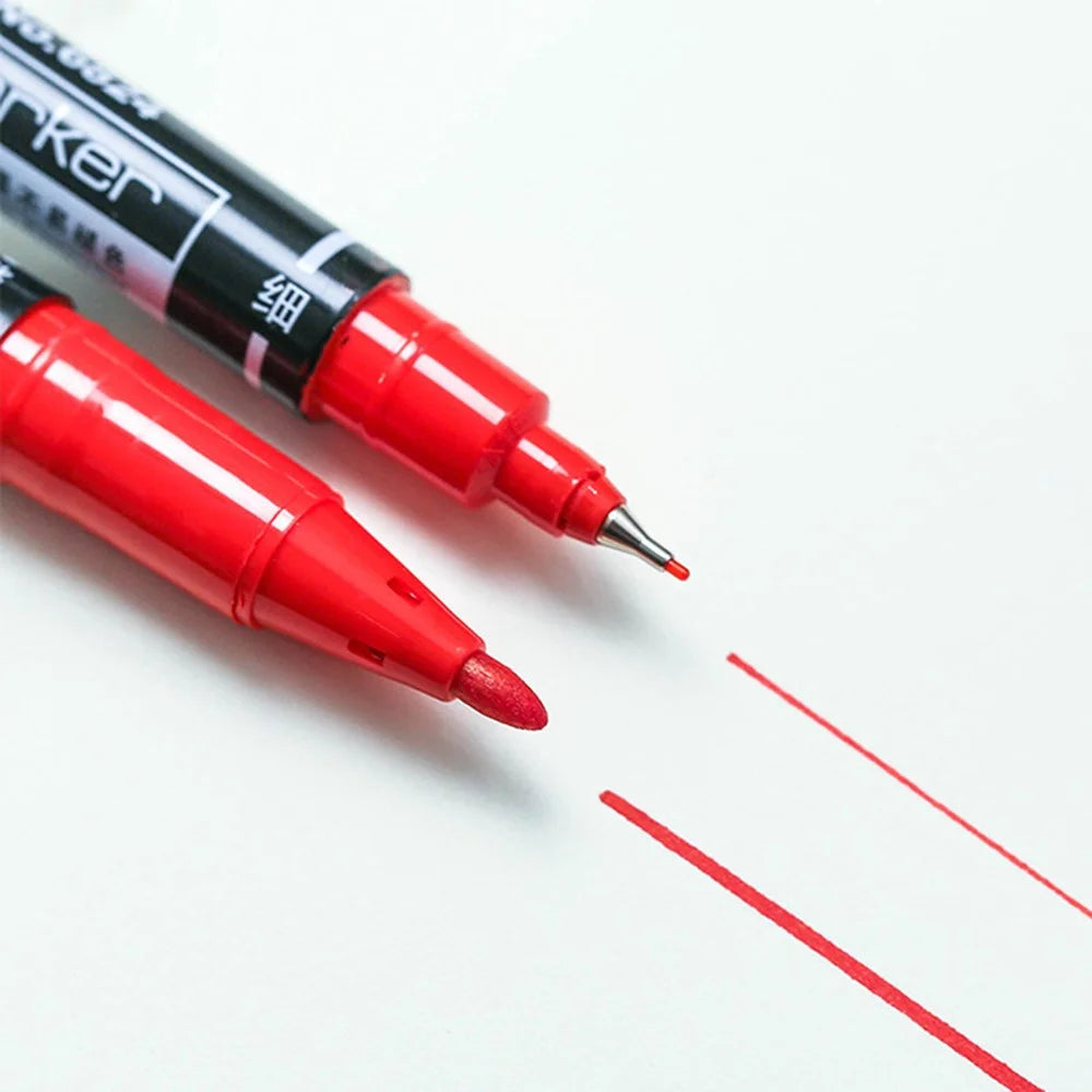 DELI 6824 12-Pack Dual-Tip Marker Pens 0.5mm / 1.2mm Tips Oil-Based Pens for Artistic Outlining, CD Marking - Black - 3