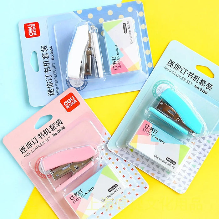 DELI 0456 Mini Stapler Set Portable Paper Binding Machine, Random Color - 7