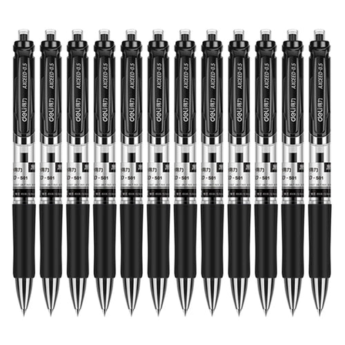DELI S01 12Pcs Gel Pens Press Type Retractable Smooth Writing 0.5mm Gel Pen - Black - 1