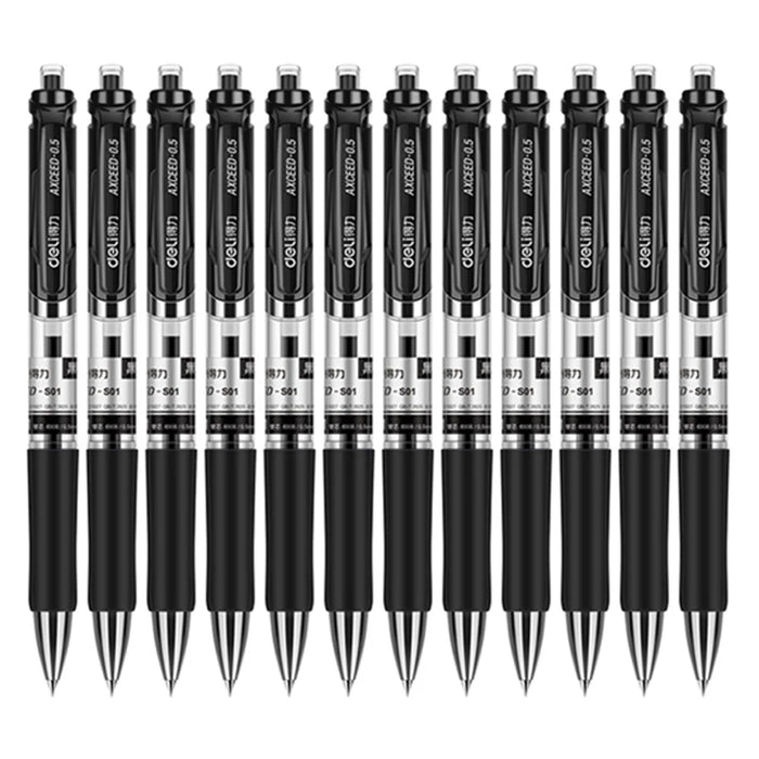 DELI S01 12Pcs Gel Pens Press Type Retractable Smooth Writing 0.5mm Gel Pen - Black - 1