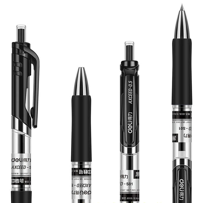 DELI S01 12Pcs Gel Pens Press Type Retractable Smooth Writing 0.5mm Gel Pen - Black - 5