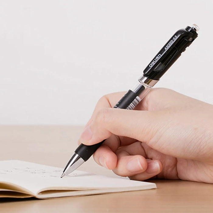 DELI S01 12Pcs Gel Pens Press Type Retractable Smooth Writing 0.5mm Gel Pen - Black - 6