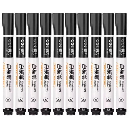DELI 6817 10-Pack Whiteboard Pens Water-Based 1.8mm Tip Erasable Markers for Writing - Black - 1
