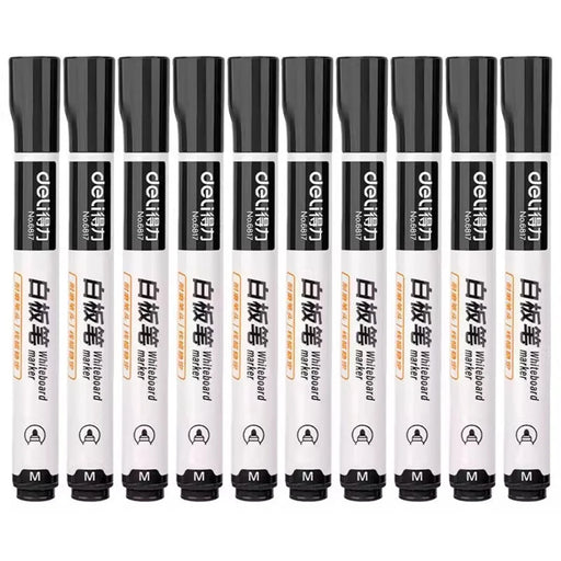 DELI 6817 10-Pack Whiteboard Pens Water-Based 1.8mm Tip Erasable Markers for Writing - Black - 1
