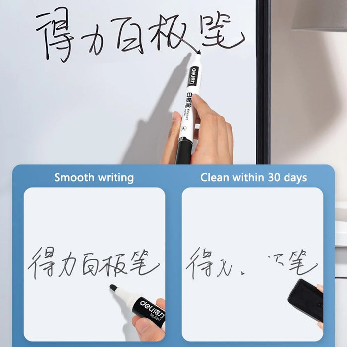 DELI 6817 10-Pack Whiteboard Pens Water-Based 1.8mm Tip Erasable Markers for Writing - Black - 3