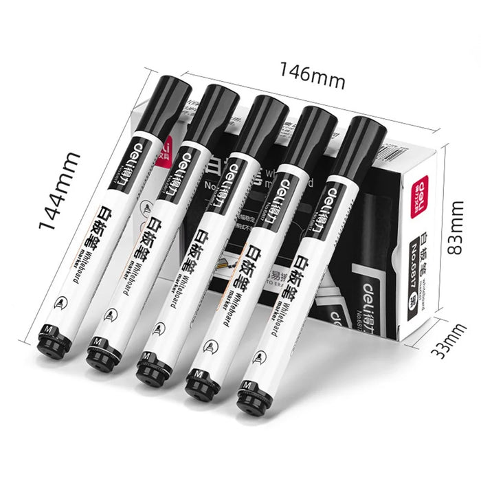 DELI 6817 10-Pack Whiteboard Pens Water-Based 1.8mm Tip Erasable Markers for Writing - Black - 6