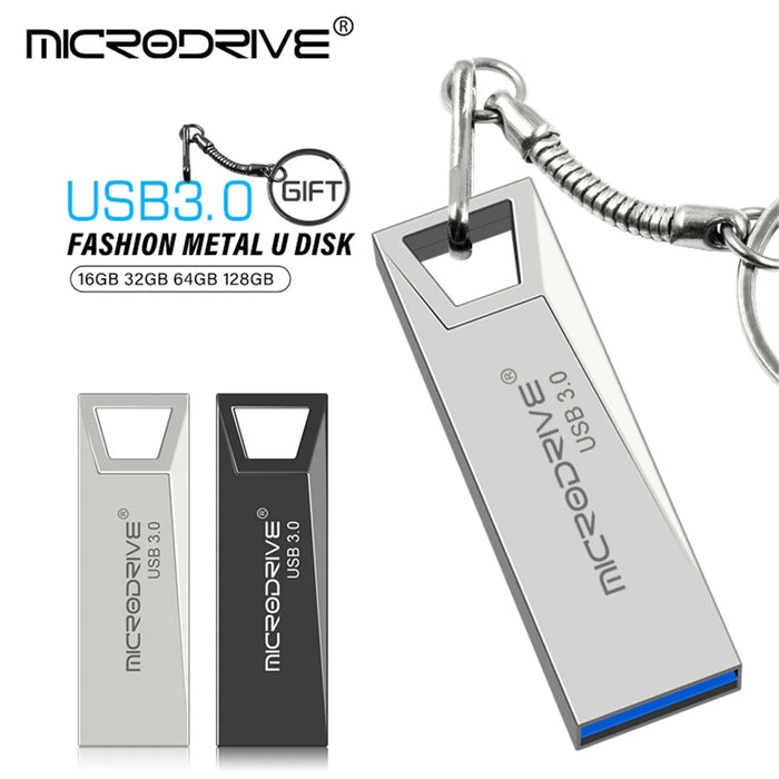 MICRODRIVE Portable 128GB Metal U-disk Laptop Computer USB 3.0 Flash Drive - Black - 3