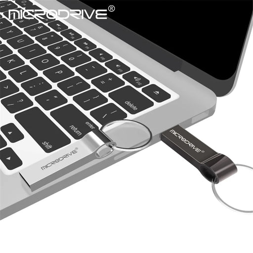 MICRODRIVE 32GB USB 2.0 Flash Drive Portable Metal Thumb Drive with Key Ring - Black - 2
