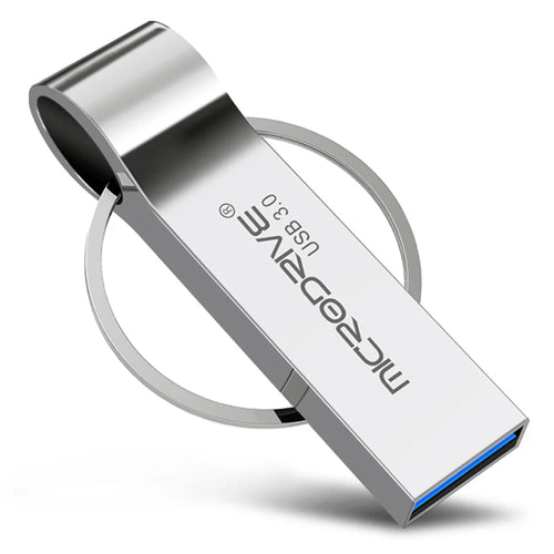 MICRODRIVE 64GB Portable Metal USB 3.0 Flash Drive Thumb Drive with Key Ring - Silver - 1
