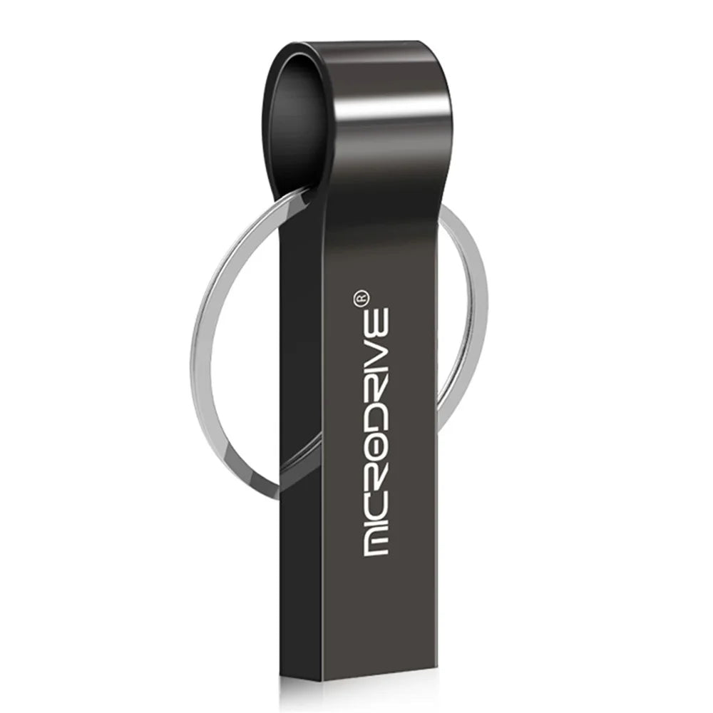 MICRODRIVE 64GB Data Storage USB 2.0 Flash Drive Metal Thumb Drive with Key Ring - Black - 1