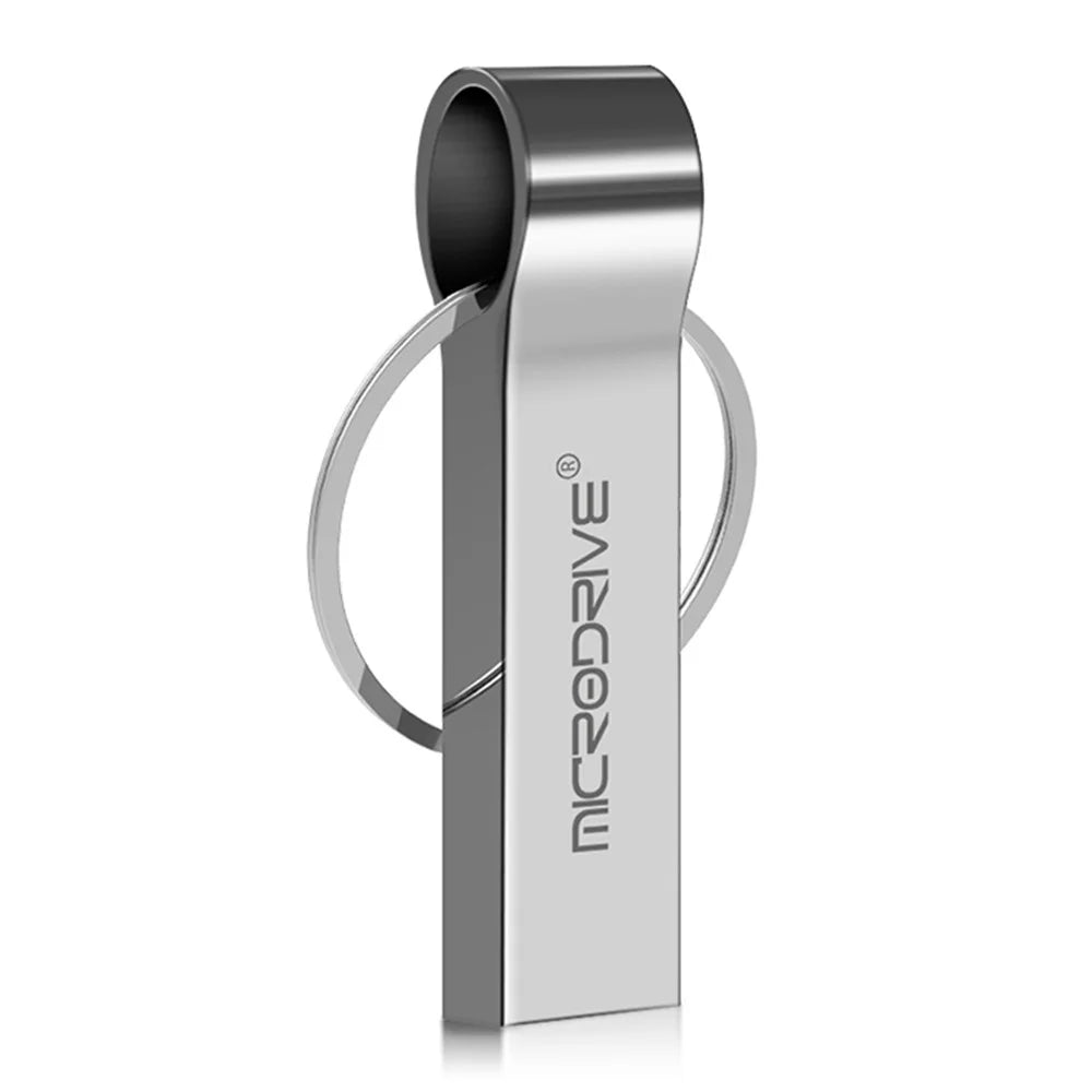 MICRODRIVE 128GB Metal Thumb Memory Stick USB 2.0 Flash Drive with Key Ring - Silver - 1