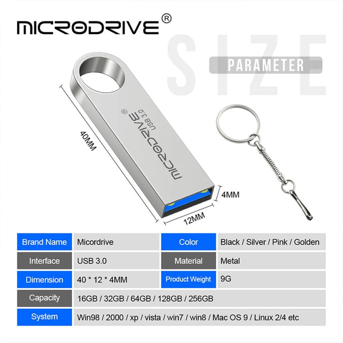 MICRODRIVE E9 128GB Metal U-disk High Speed USB 3.0 Computer Flash Drive - Grey - 3