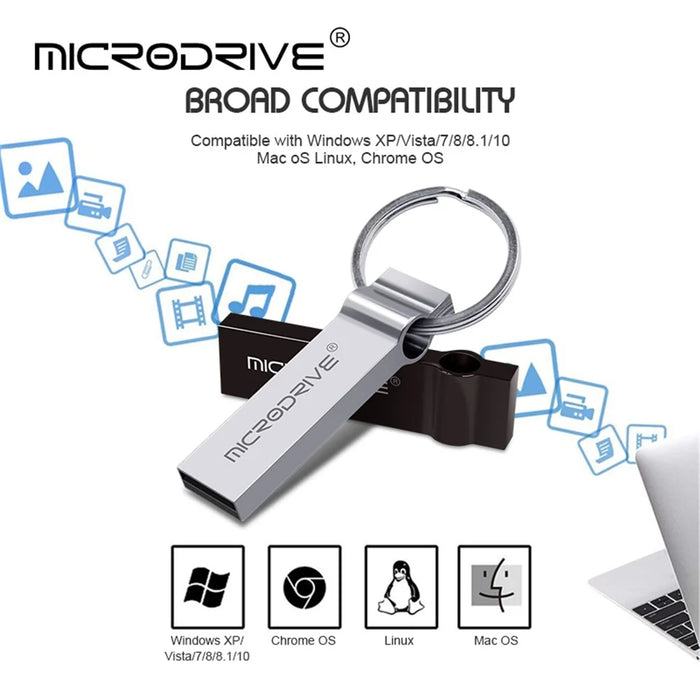 MICRODRIVE 128GB USB 2.0 Memory Stick Waterproof Flash Drive Thumb Drive - Silver - 5