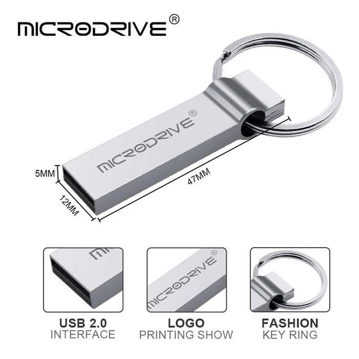 MICRODRIVE 128GB USB 2.0 Memory Stick Waterproof Flash Drive Thumb Drive - Silver - 6