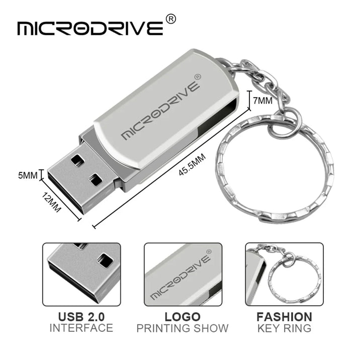 MICRODRIVE 64GB Compact Thumb Drive USB Stick Key Ring Design USB 2.0 Flash Drive - Grey - 7