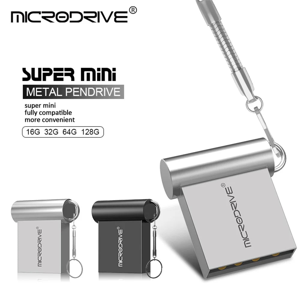 MICRODRIVE 4GB USB 2.0 Mini Metal Flash Drive with Hook - Grey - 3
