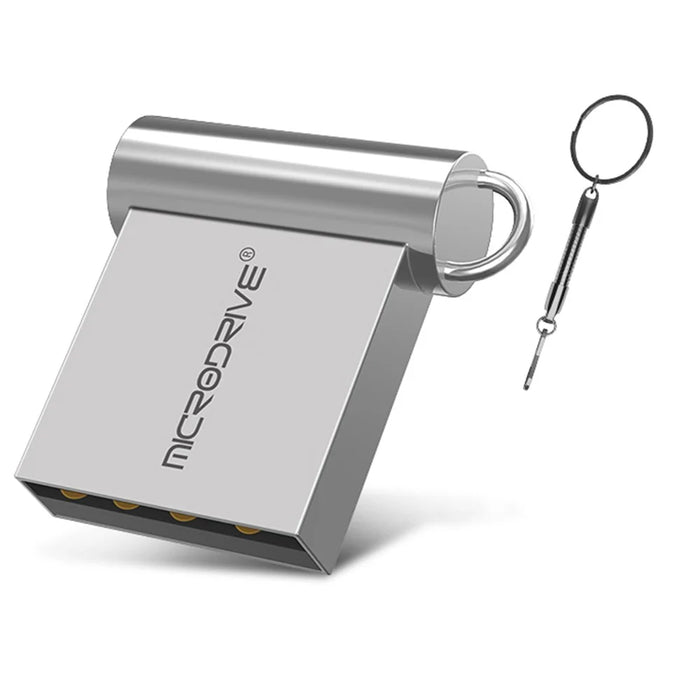 MICRODRIVE 128GB USB 2.0 Mini Metal Flash Drive Portable U-Disk with Hook - Grey - 1