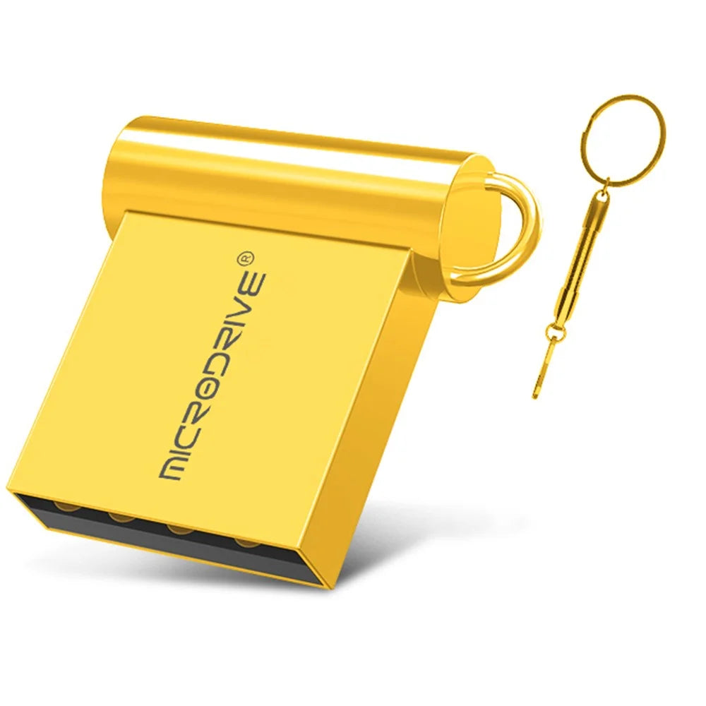 MICRODRIVE USB 2.0 Flash Drive 8GB Mini Metal U-Disk with Hook - Gold - 1