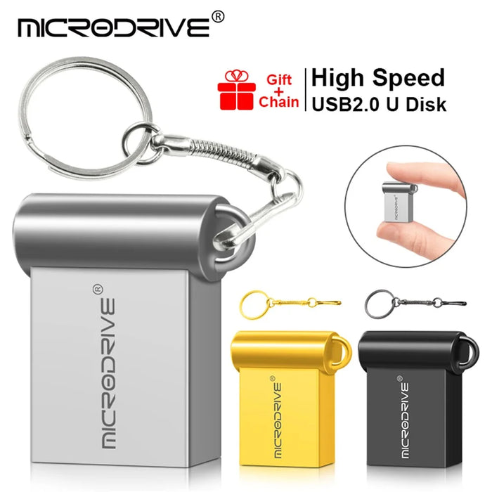 MICRODRIVE USB 2.0 Flash Drive 8GB Mini Metal U-Disk with Hook - Gold - 6