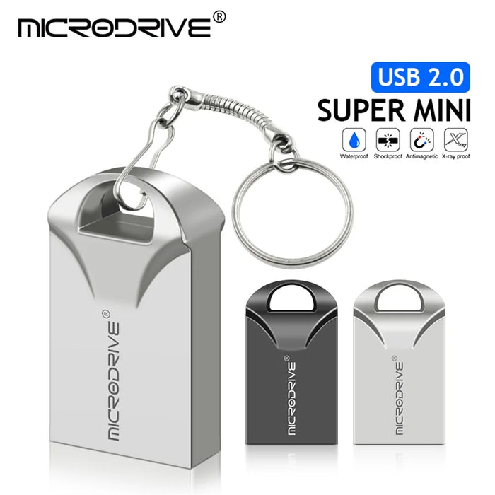 MICRODRIVE 64GB USB 2.0 Flash Drive Portable Mini Metal U-Disk - Silver - 7