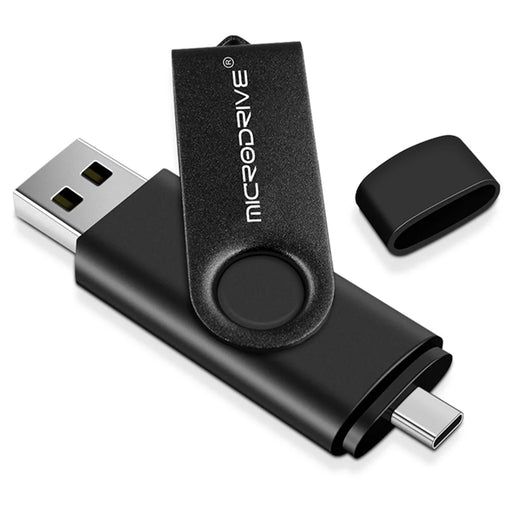 MICRODRIVE USB 2.0 + Type-C 2-in-1 Metal Flash Drive Rotating OTG 32GB USB Memory Stick - Black - 1