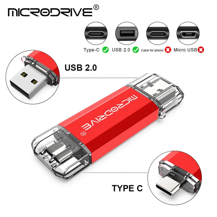 MICRODRIVE 32GB 2-in-1 USB 2.0 / Type-C U-Disk High Speed Phone Computer Flash Disk - Black - 3