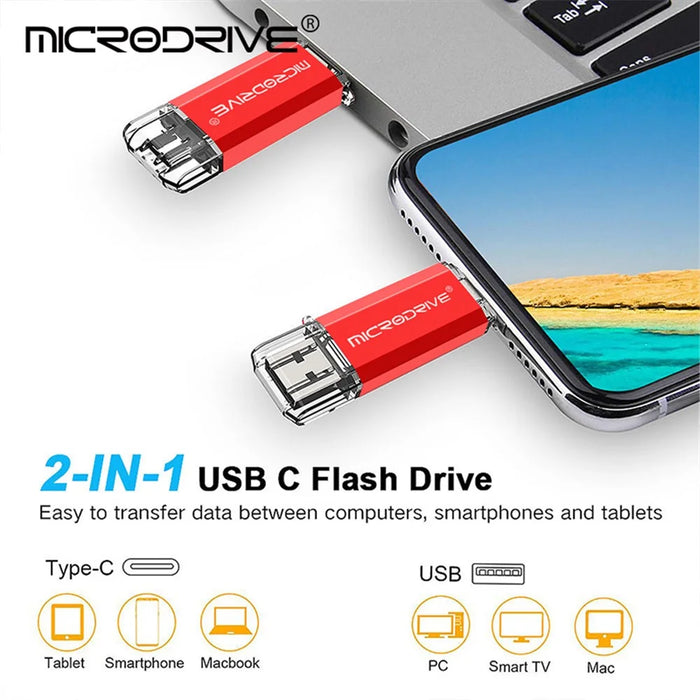 MICRODRIVE 32GB 2-in-1 USB 2.0 / Type-C U-Disk High Speed Phone Computer Flash Disk - Black - 5