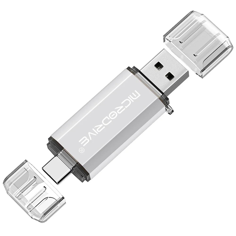 MICRODRIVE 64GB 2-in-1 USB 2.0 / Type-C U-Disk Phone Laptop Computer Flash Disk - White - 1