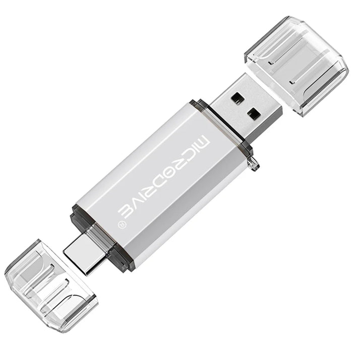 MICRODRIVE 64GB 2-in-1 USB 2.0 / Type-C U-Disk Phone Laptop Computer Flash Disk - White - 1
