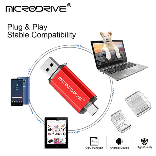 MICRODRIVE 64GB 2-in-1 USB 2.0 / Type-C U-Disk Phone Laptop Computer Flash Disk - White - 2