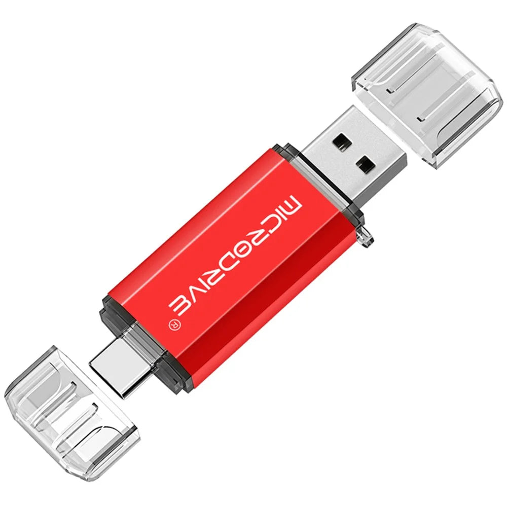 MICRODRIVE 128GB 2-in-1 USB 2.0 / Type-C U-Disk High Speed Flash Disk for Phone Computer - Red - 1
