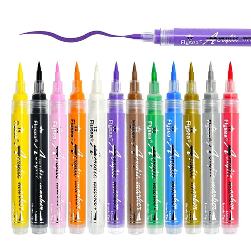 FLYSEA FS-3601 12Pcs / Box Acrylic Paint Marker Pens Soft Fine Tip Nail Art Pens for DIY Crafts - 1