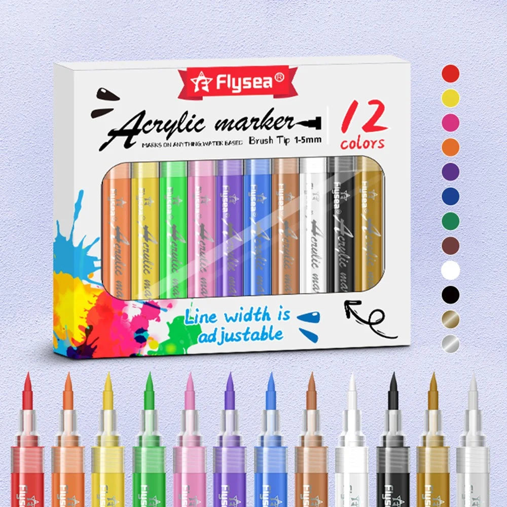 FLYSEA FS-3601 12Pcs / Box Acrylic Paint Marker Pens Soft Fine Tip Nail Art Pens for DIY Crafts - 5
