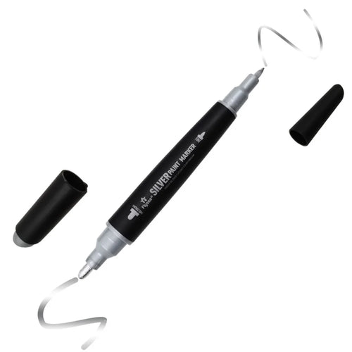 FLYSEA FS-747 Silver Marker Pen 3.0mm 0.7mm Dual Tips Paint Pen for Glass Pebble Plastic - 1