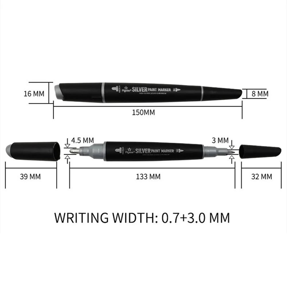 FLYSEA FS-747 Silver Marker Pen 3.0mm 0.7mm Dual Tips Paint Pen for Glass Pebble Plastic - 6
