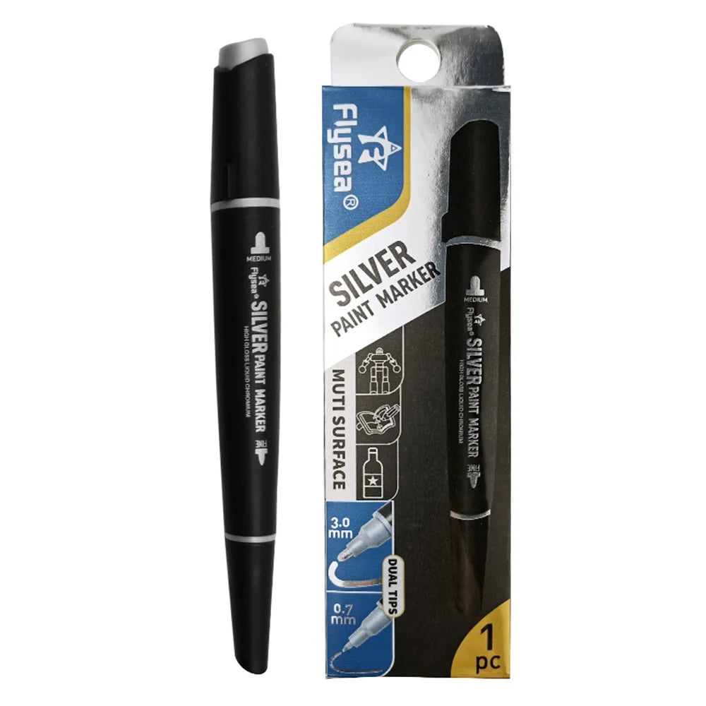 FLYSEA FS-747 Silver Marker Pen 3.0mm 0.7mm Dual Tips Paint Pen for Glass Pebble Plastic - 7