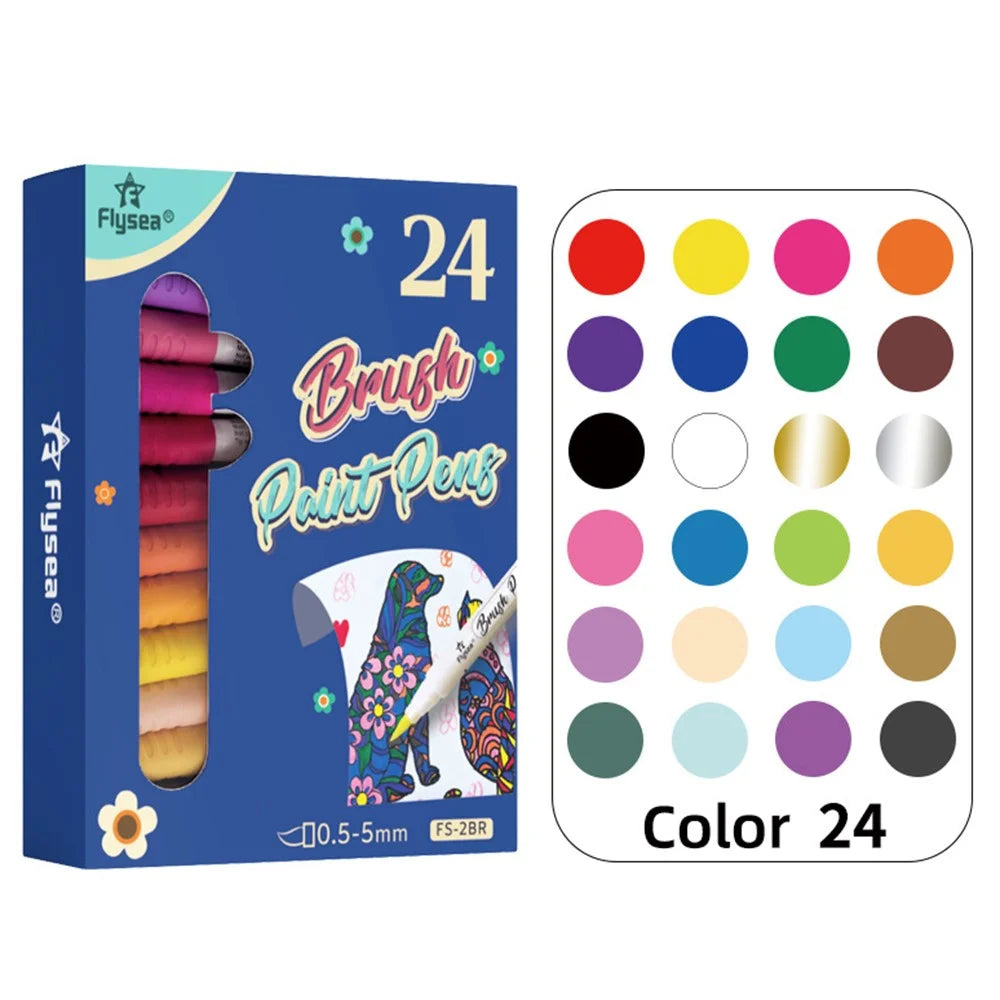 FLYSEA FS-2BR 24Pcs / Box Soft Tip Acrylic Markers Paint Pens Water-Based Pens for Glass Ceramic Paper - 1