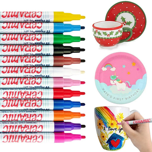 FLYSEA FS-671 12Pcs / Box Paint Pens for Ceramic Glass DIY Arts Crafts Marker Pens 1.0mm Fine Tip - 1