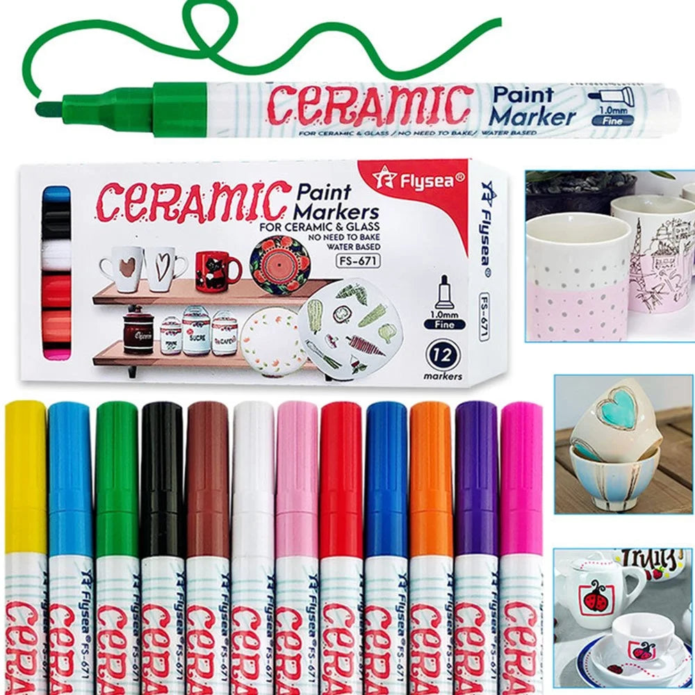 FLYSEA FS-671 12Pcs / Box Paint Pens for Ceramic Glass DIY Arts Crafts Marker Pens 1.0mm Fine Tip - 5