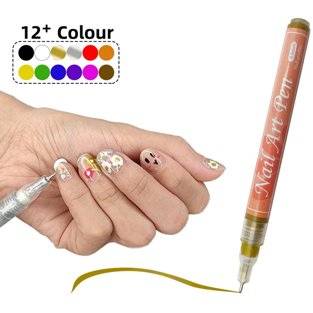 FLYSEA NA-5 Nail Art Pens 0.5mm Fine Tip Quick Drying Graffiti Dotting Acrylic Marker Pens - Black - 2