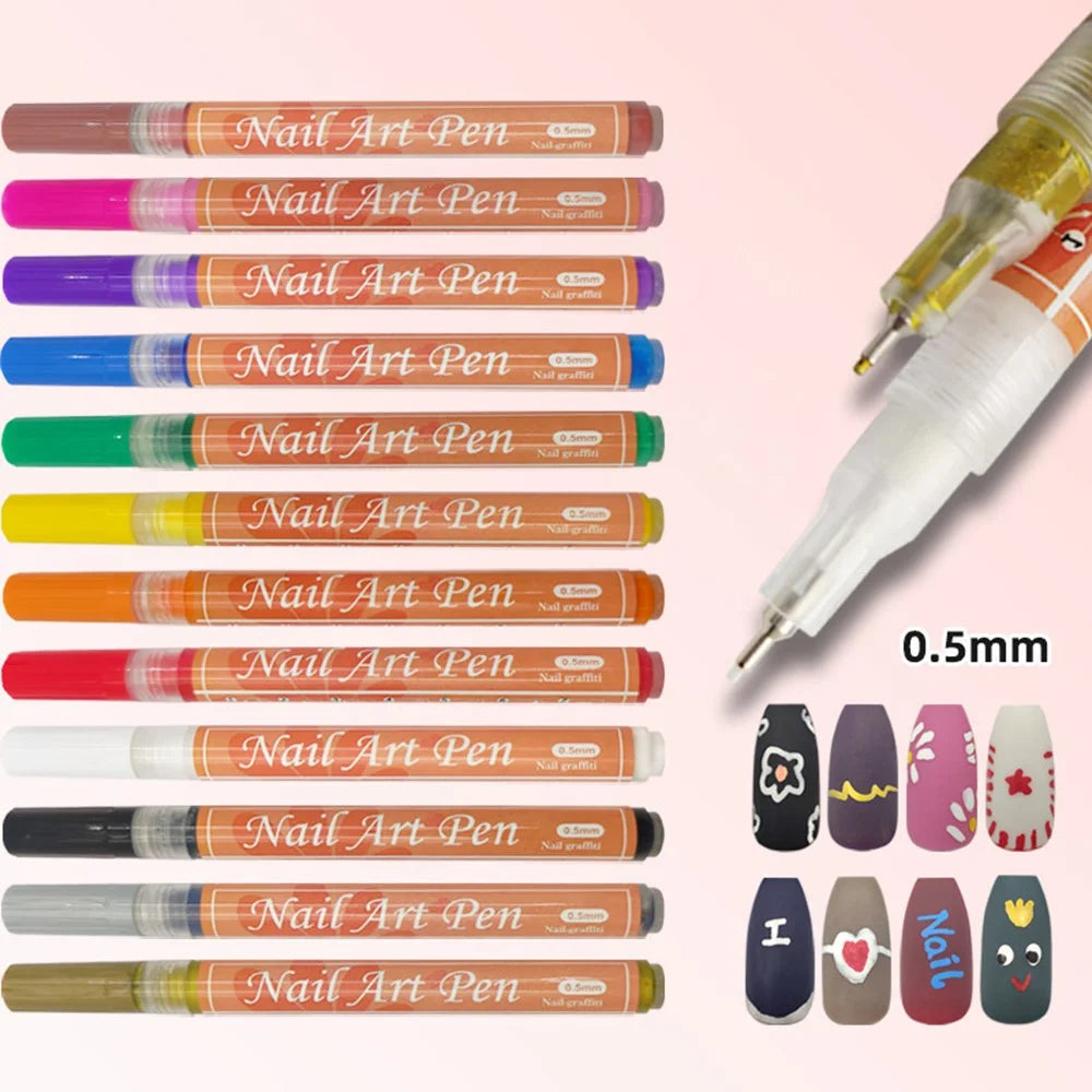 FLYSEA NA-5 Nail Art Pens 0.5mm Fine Tip Quick Drying Graffiti Dotting Acrylic Marker Pens - Black - 3