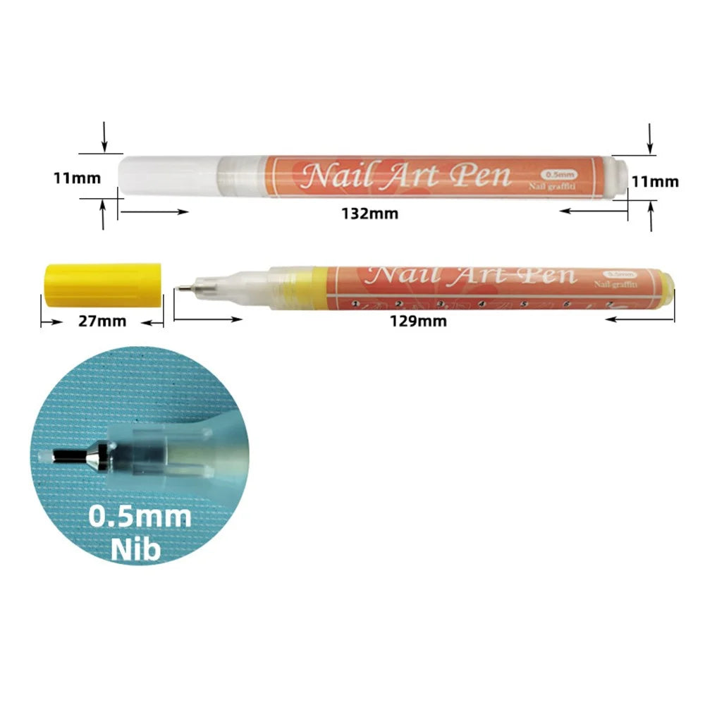 FLYSEA NA-5 Nail Art Pens 0.5mm Fine Tip Quick Drying Graffiti Dotting Acrylic Marker Pens - Black - 5