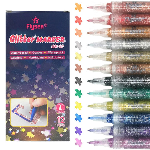 FLYSEA GM-30 12Pcs / Box Sparkling Glitter Markers Water-Based Acrylic Paint Pens Set DIY Craft - 1