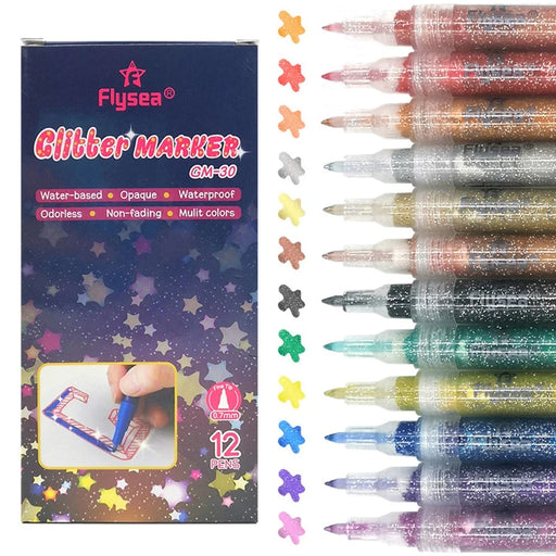 FLYSEA GM-30 12Pcs / Box Sparkling Glitter Markers Water-Based Acrylic Paint Pens Set DIY Craft - 1