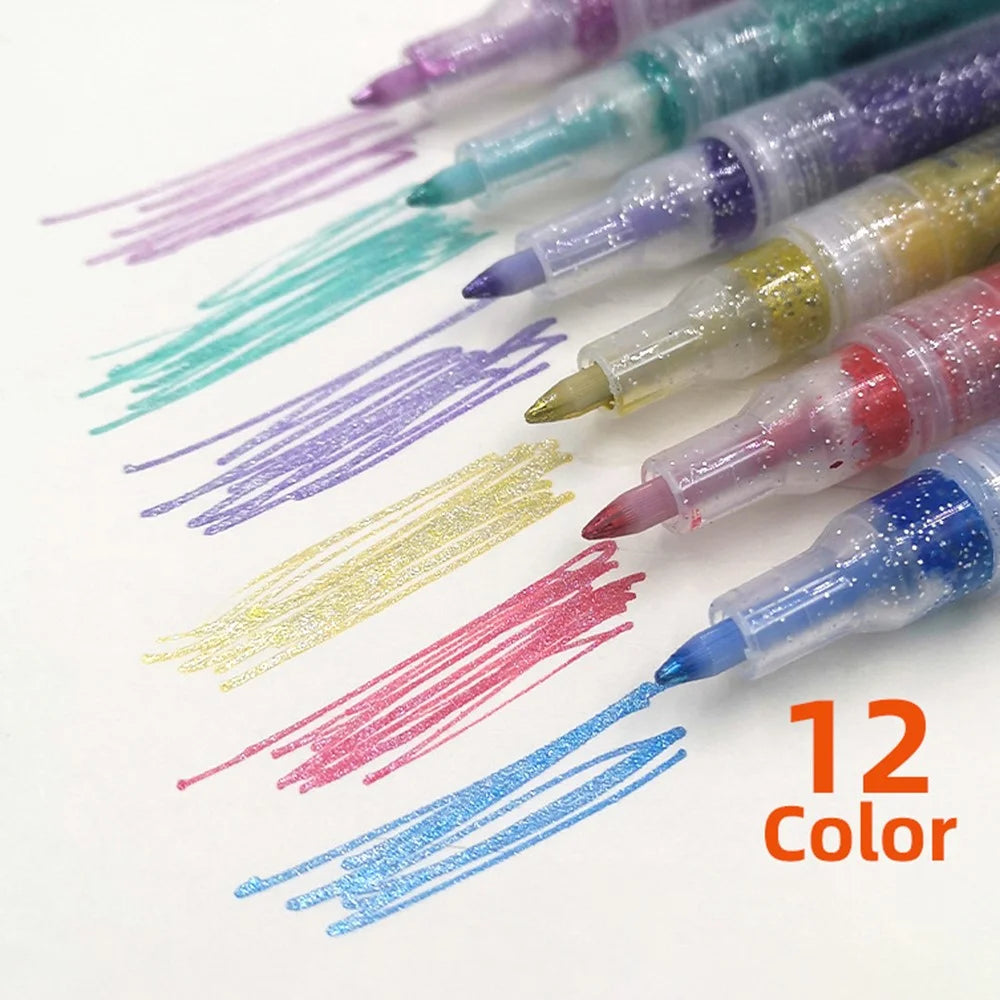 FLYSEA GM-30 12Pcs / Box Sparkling Glitter Markers Water-Based Acrylic Paint Pens Set DIY Craft - 3
