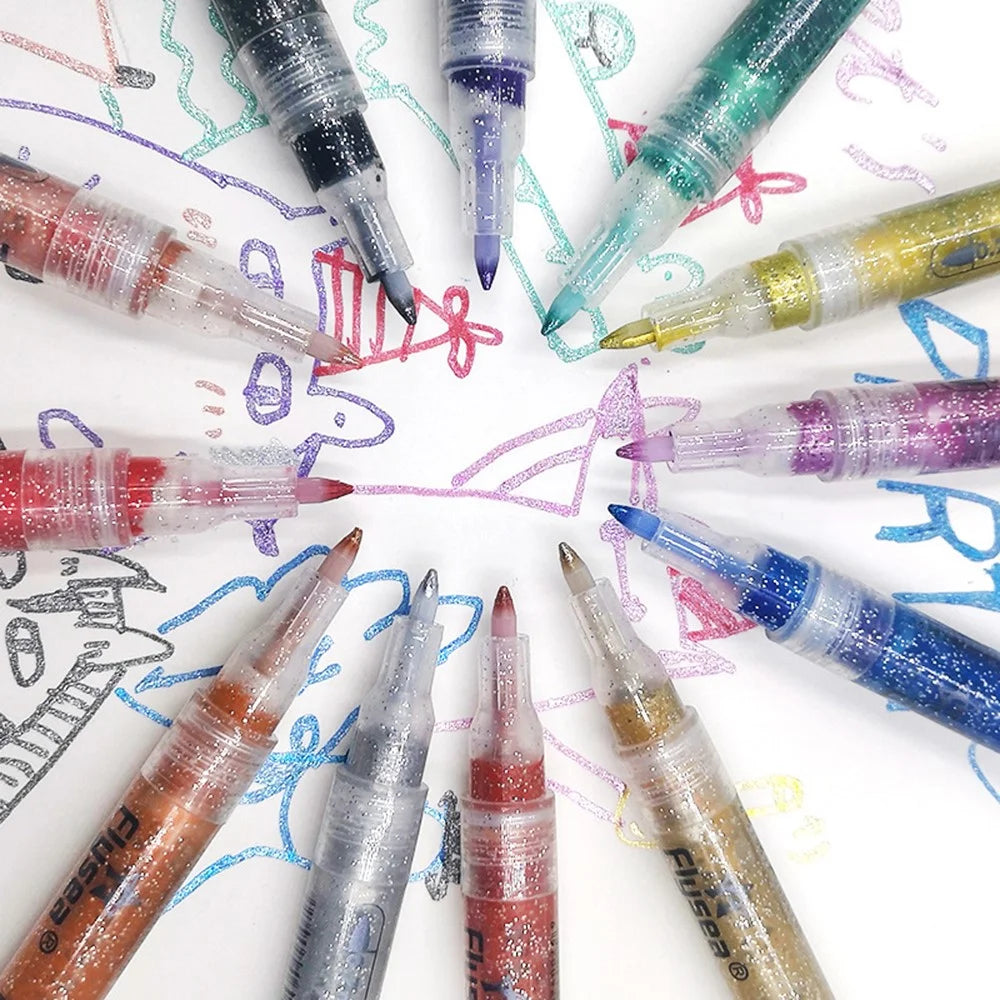 FLYSEA GM-30 12Pcs / Box Sparkling Glitter Markers Water-Based Acrylic Paint Pens Set DIY Craft - 5
