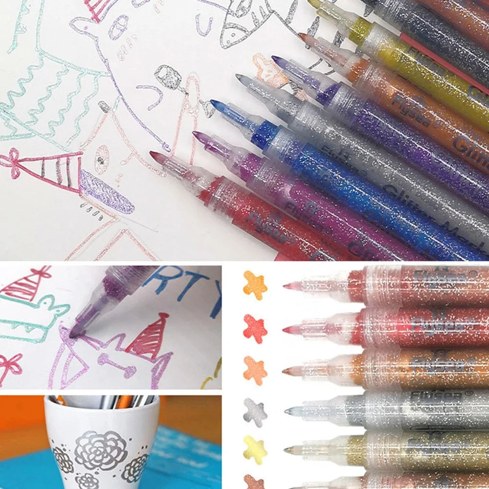 FLYSEA GM-30 12Pcs / Box Sparkling Glitter Markers Water-Based Acrylic Paint Pens Set DIY Craft - 6