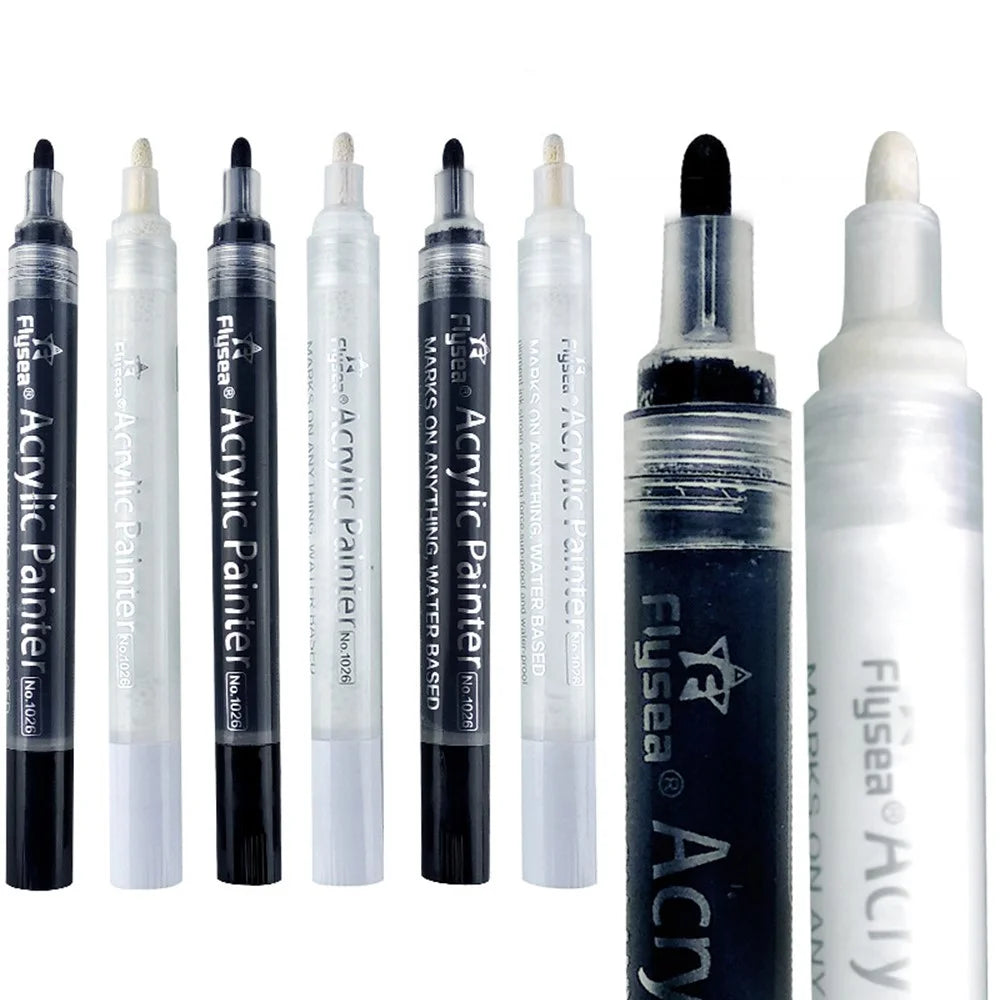 FLYSEA 1026 8Pcs / Box Acrylic Paint Pens Black and White Pens Set DIY Painting (4Pcs Black + 4Pcs White) - 3